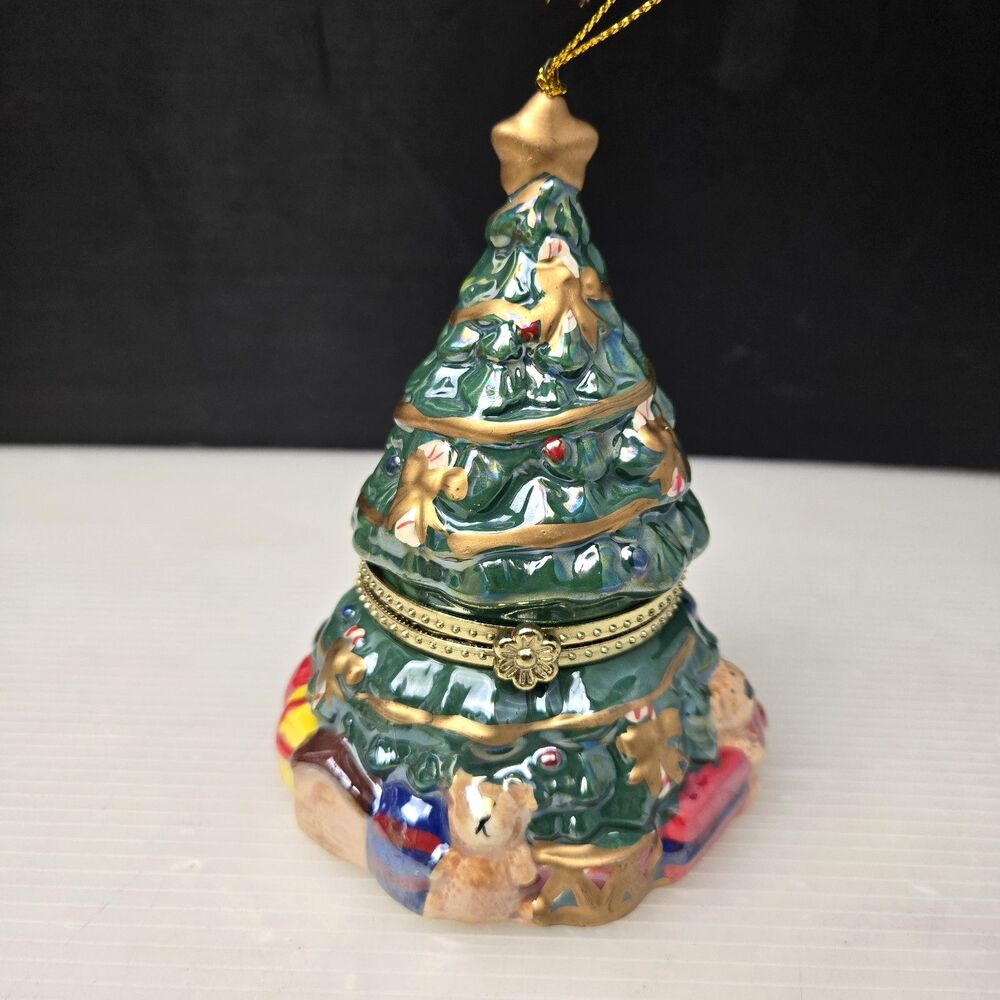 Mr Christmas Hinged Christmas Tree Animated Musical Ornament Trinket Box Train